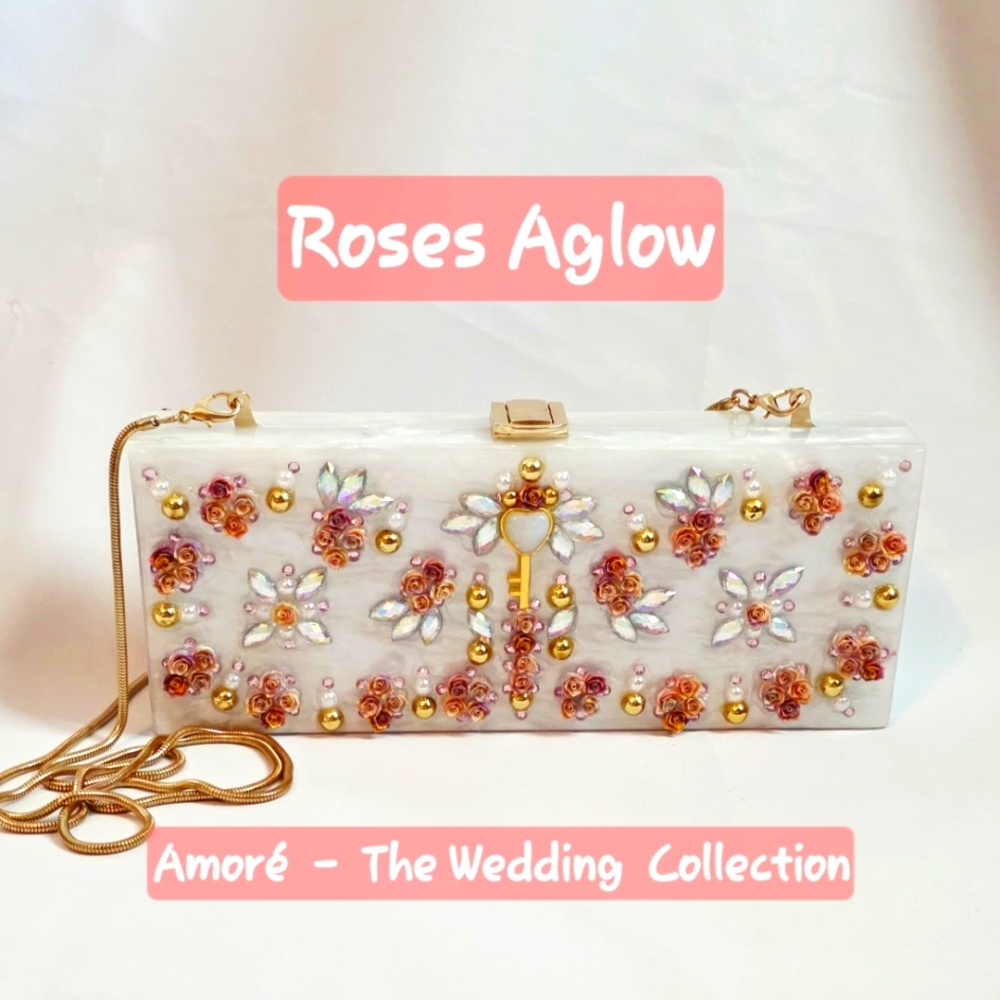 Handmade White Marble Pearl Chaos Clutch - Roses Aglow